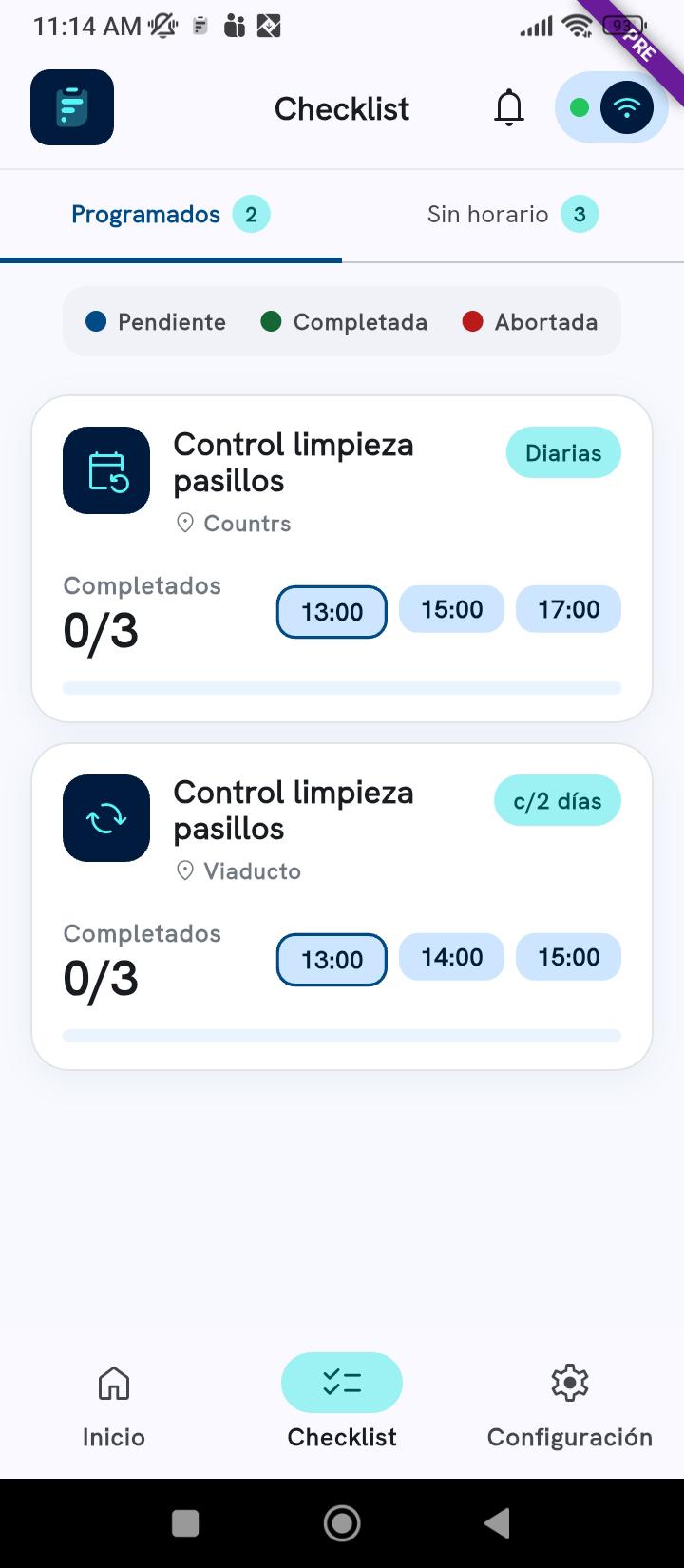 Checklist en la app FacilityGes